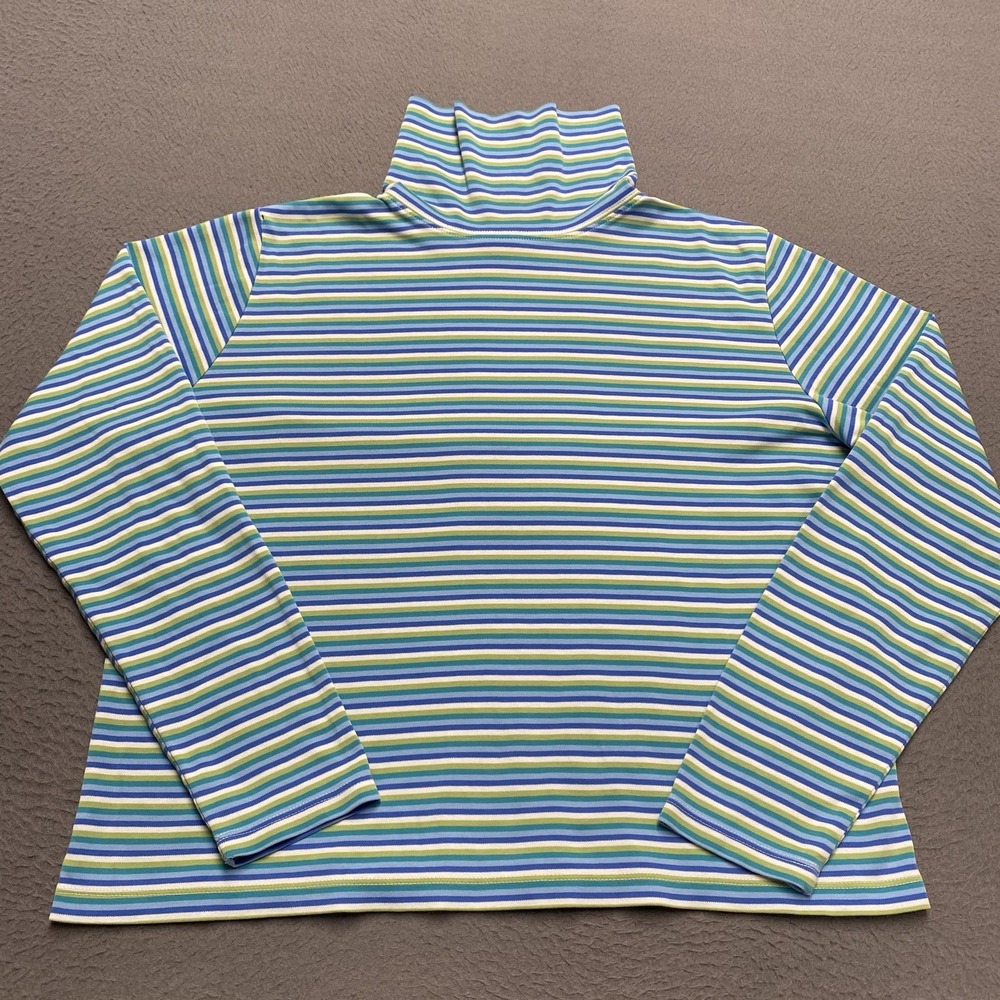 L.L.Bean Shirt Womens Medium Multicolor Stripe Turtleneck Long Sleeve Cotton
